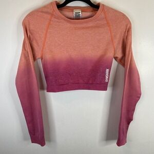 Gymshark Adapt‎ Training Cropped Long Sleeve Top Ombre Peach Pink Athleisure